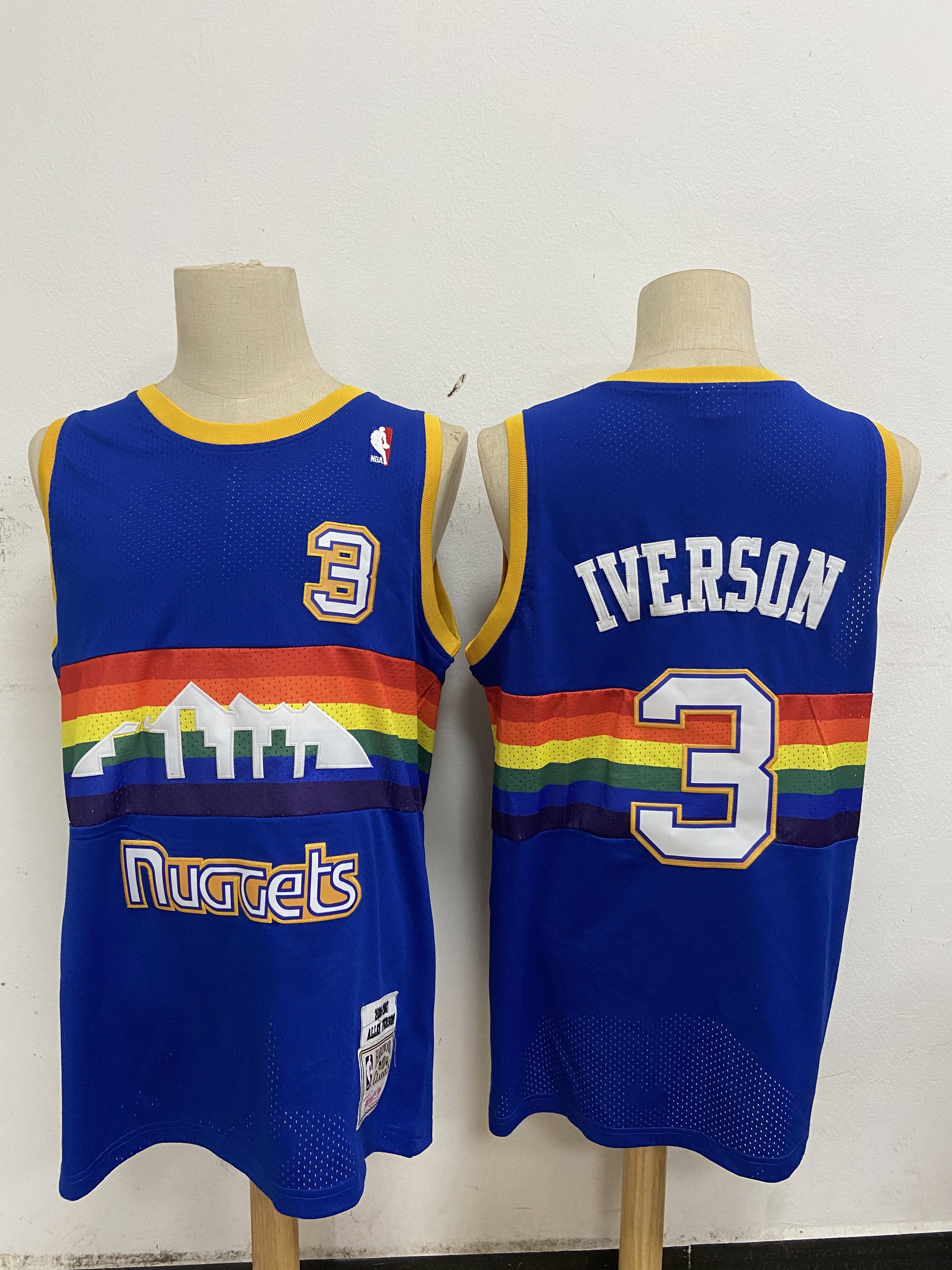 Men Denver Nuggets 3 Iverson Blue mesh Throwback NBA Jerseys